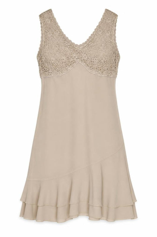 Klass Women Beige Size 16 Long Lace Fit & Flare Wedding Dress