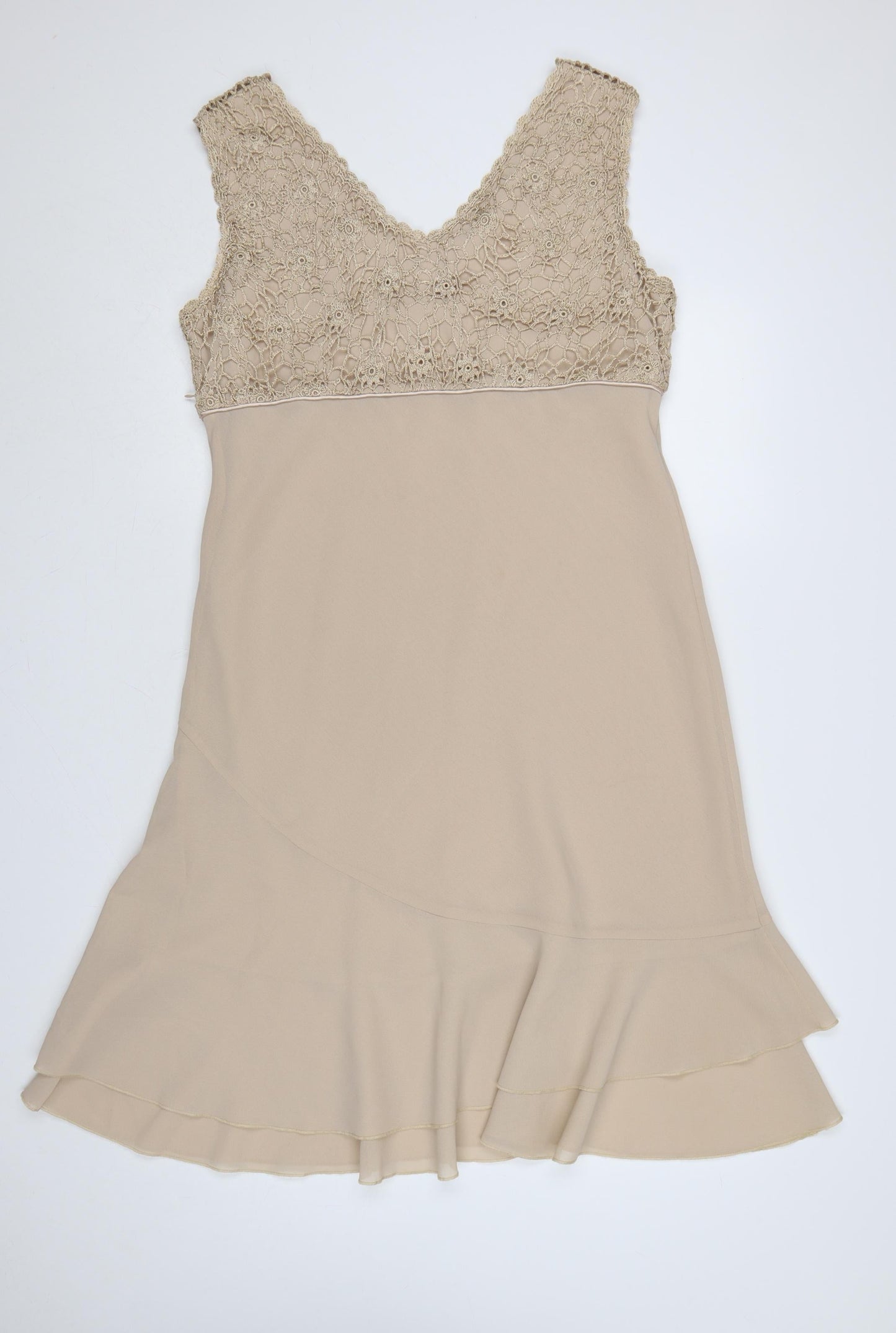 Klass Women Beige Size 16 Long Lace Fit & Flare Wedding Dress