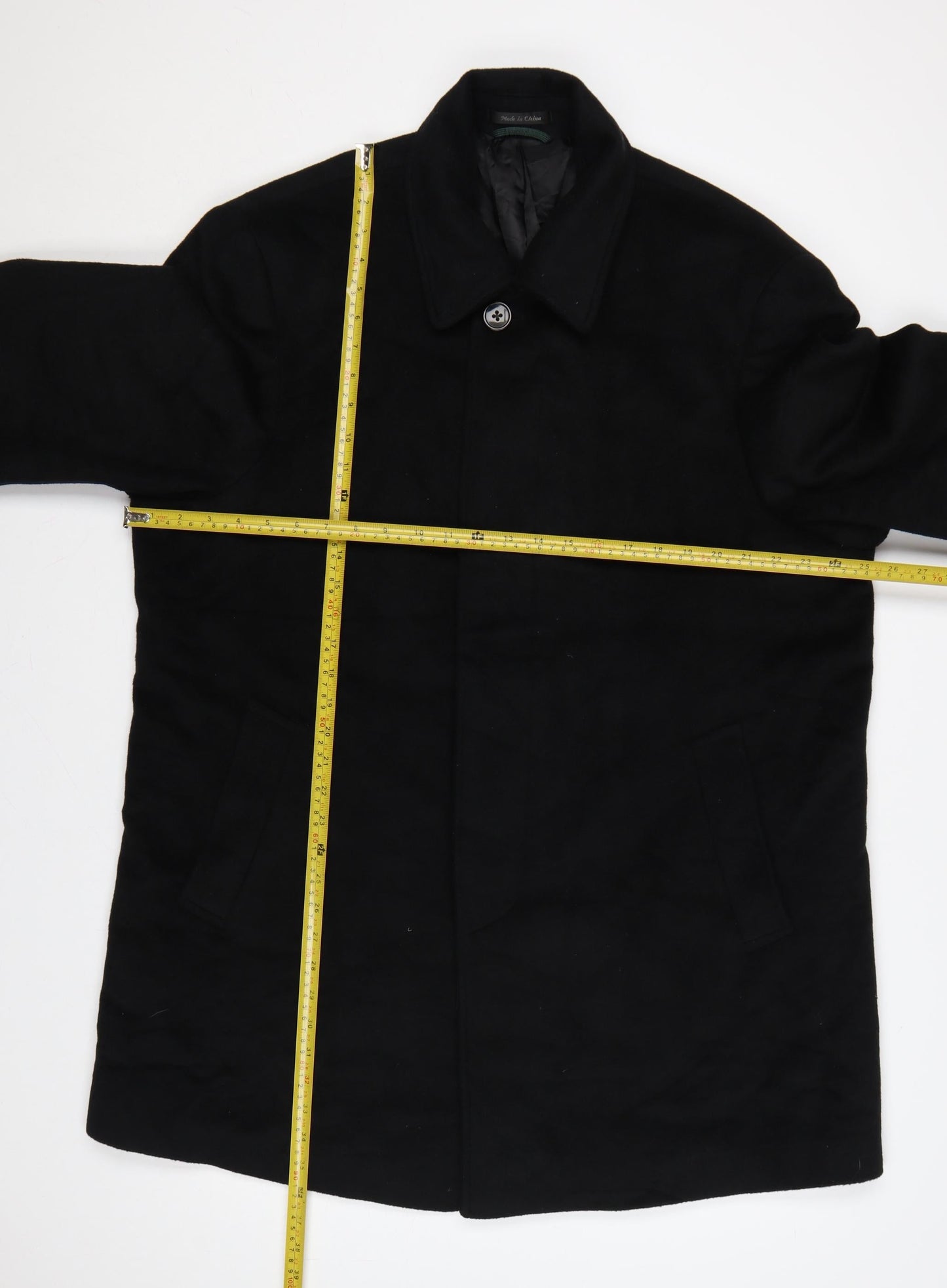 Lauren Ralph Lauren Men’s Black 46R Wool Blend Mid-Length Overcoat