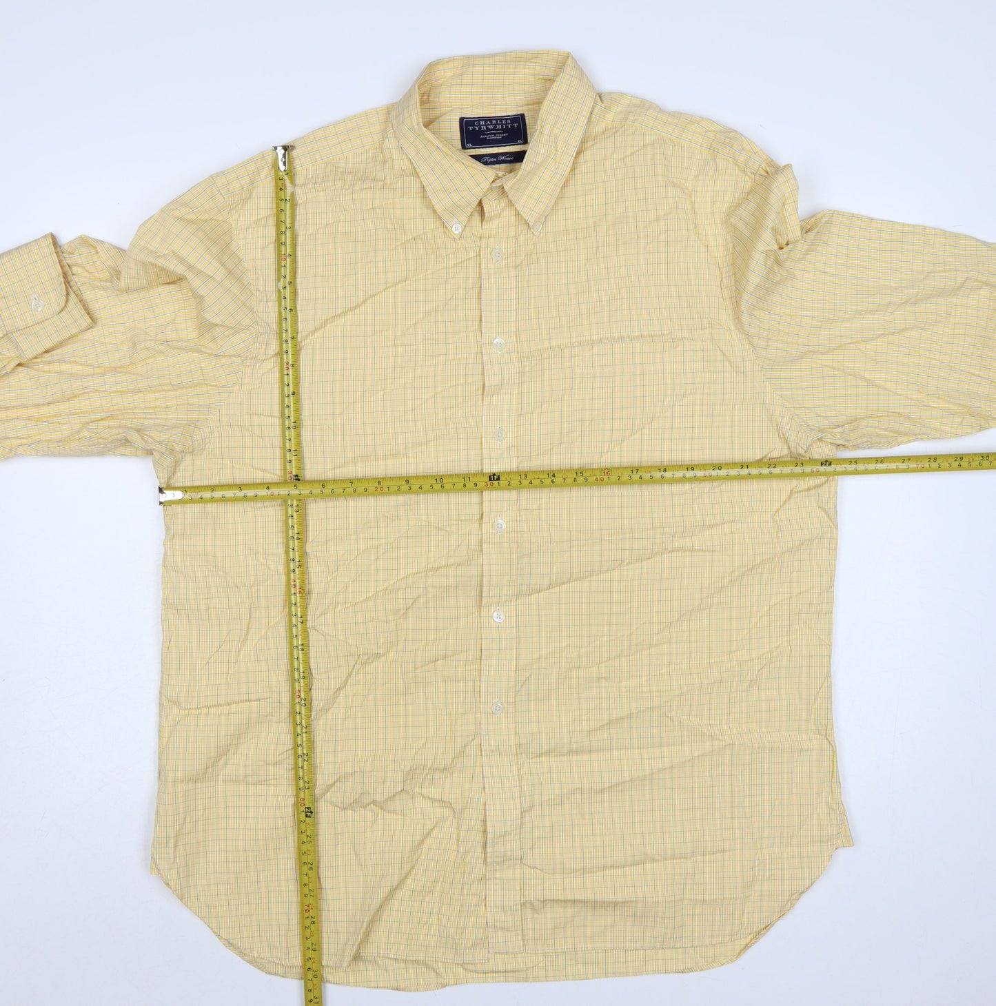 Charles Tyrwhitt Mens Yellow Check XL Poplin Long Sleeve Casual Shirt