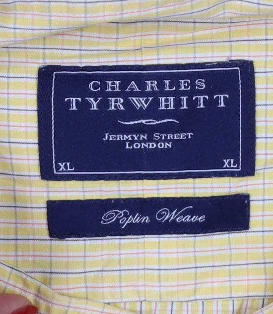 Charles Tyrwhitt Mens Yellow Check XL Poplin Long Sleeve Casual Shirt