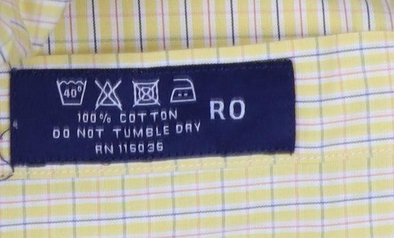 Charles Tyrwhitt Mens Yellow Check XL Poplin Long Sleeve Casual Shirt