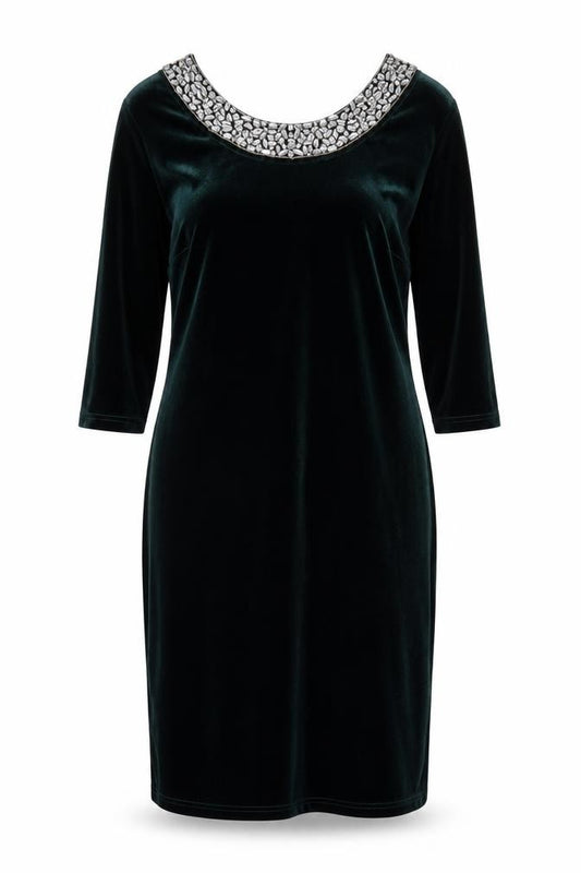 Sosandar Women Green Velvet Beaded Scoop Neck Sheath Dress UK 12