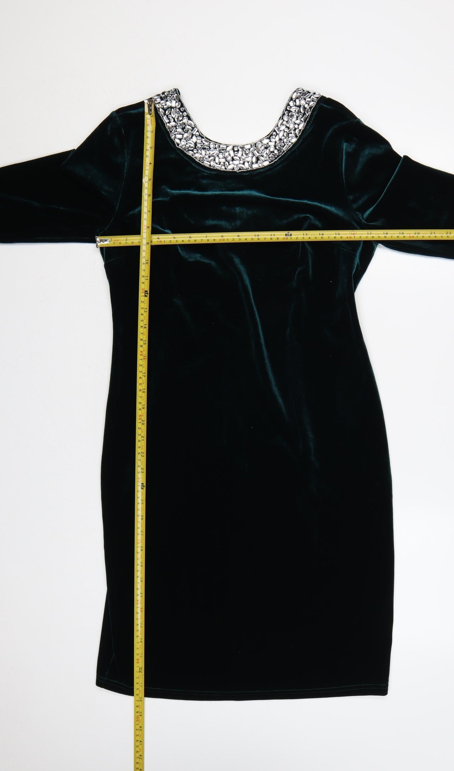 Sosandar Women Green Velvet Beaded Scoop Neck Sheath Dress UK 12