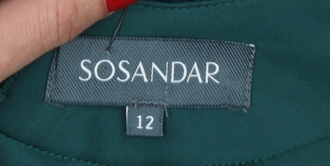 Sosandar Women Green Velvet Beaded Scoop Neck Sheath Dress UK 12