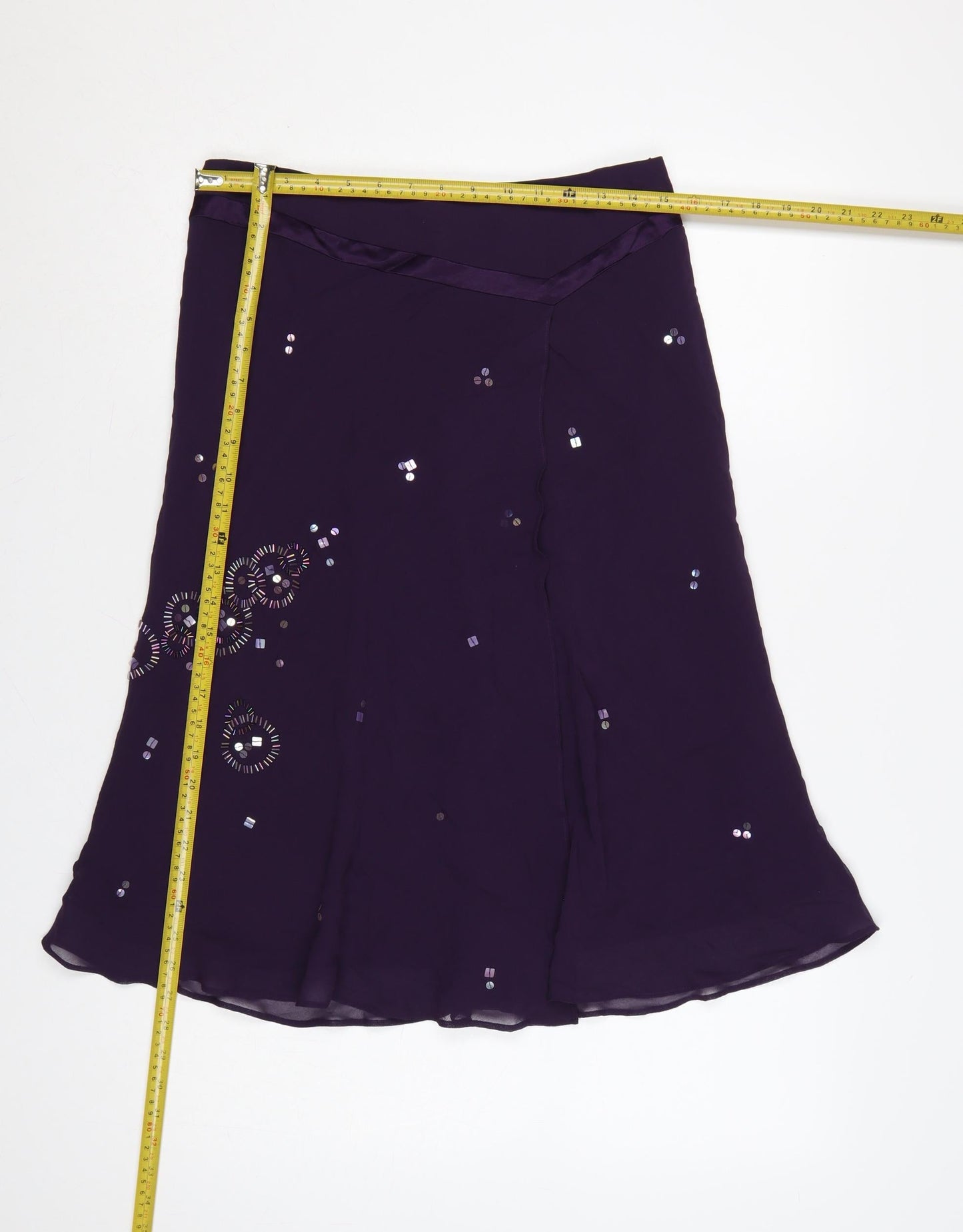 Planet Women Purple UK 12 Silk Floral Beaded Flare Midi Skirt