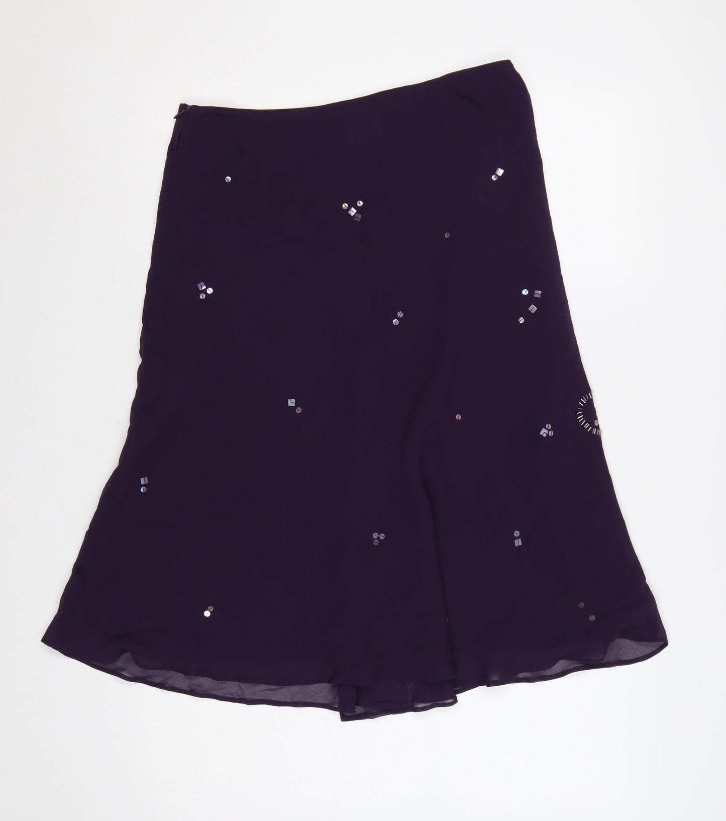 Planet Women Purple UK 12 Silk Floral Beaded Flare Midi Skirt