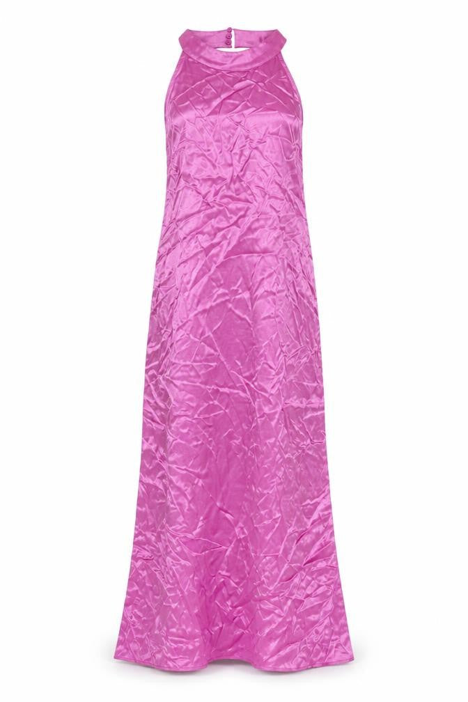 Zara Women Pink 12-14 Maxi Satin Backless Halter Party Dress