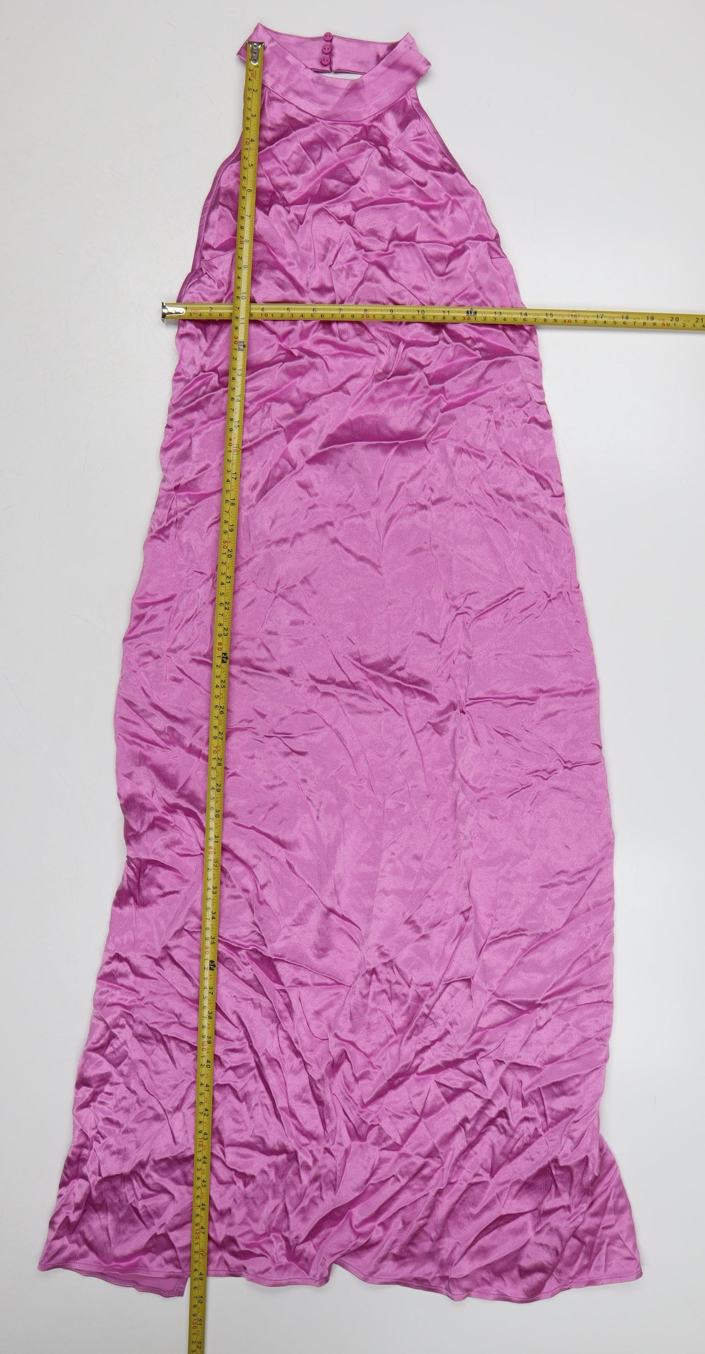 Zara Women Pink 12-14 Maxi Satin Backless Halter Party Dress