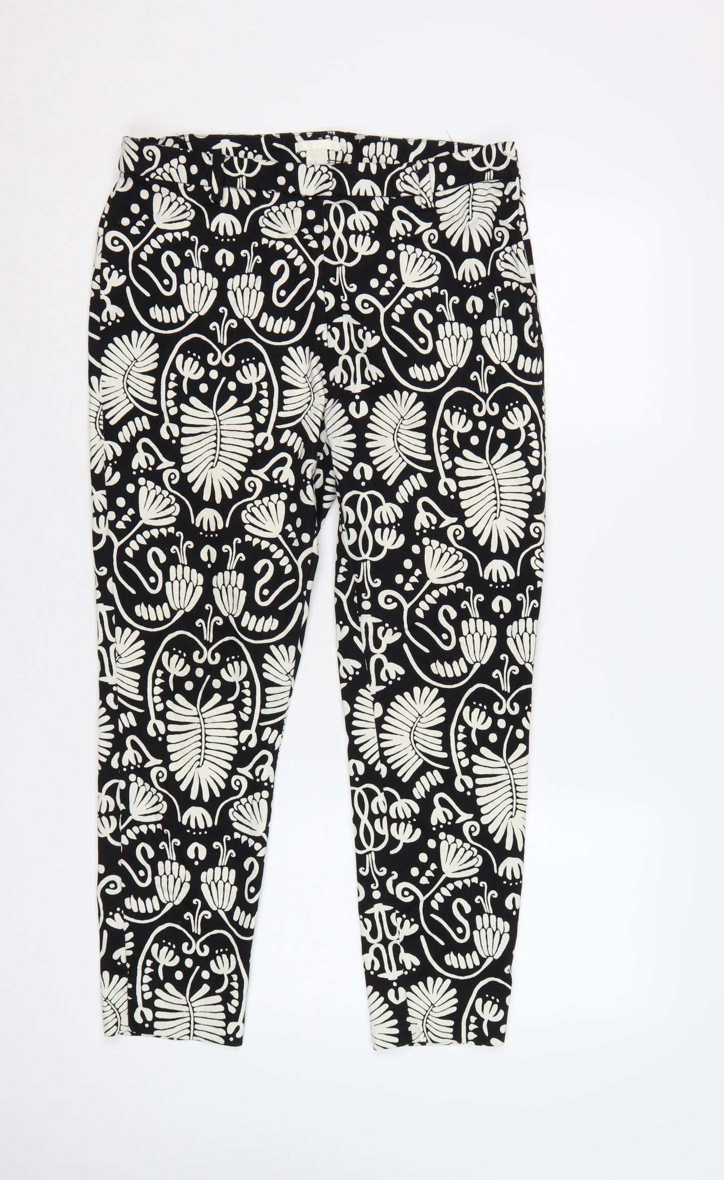 H&M Women Black Floral Print High Rise Skinny Stretch Leggings UK 14