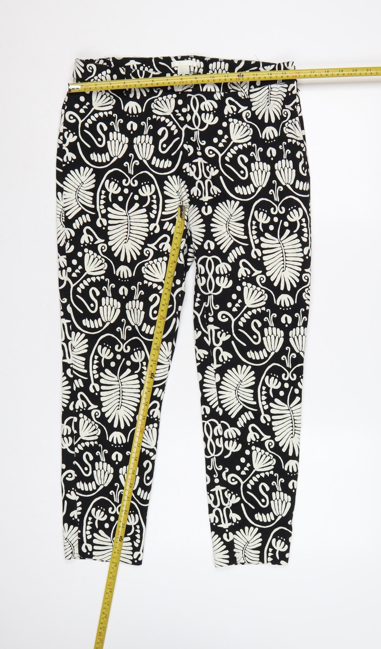 H&M Women Black Floral Print High Rise Skinny Stretch Leggings UK 14
