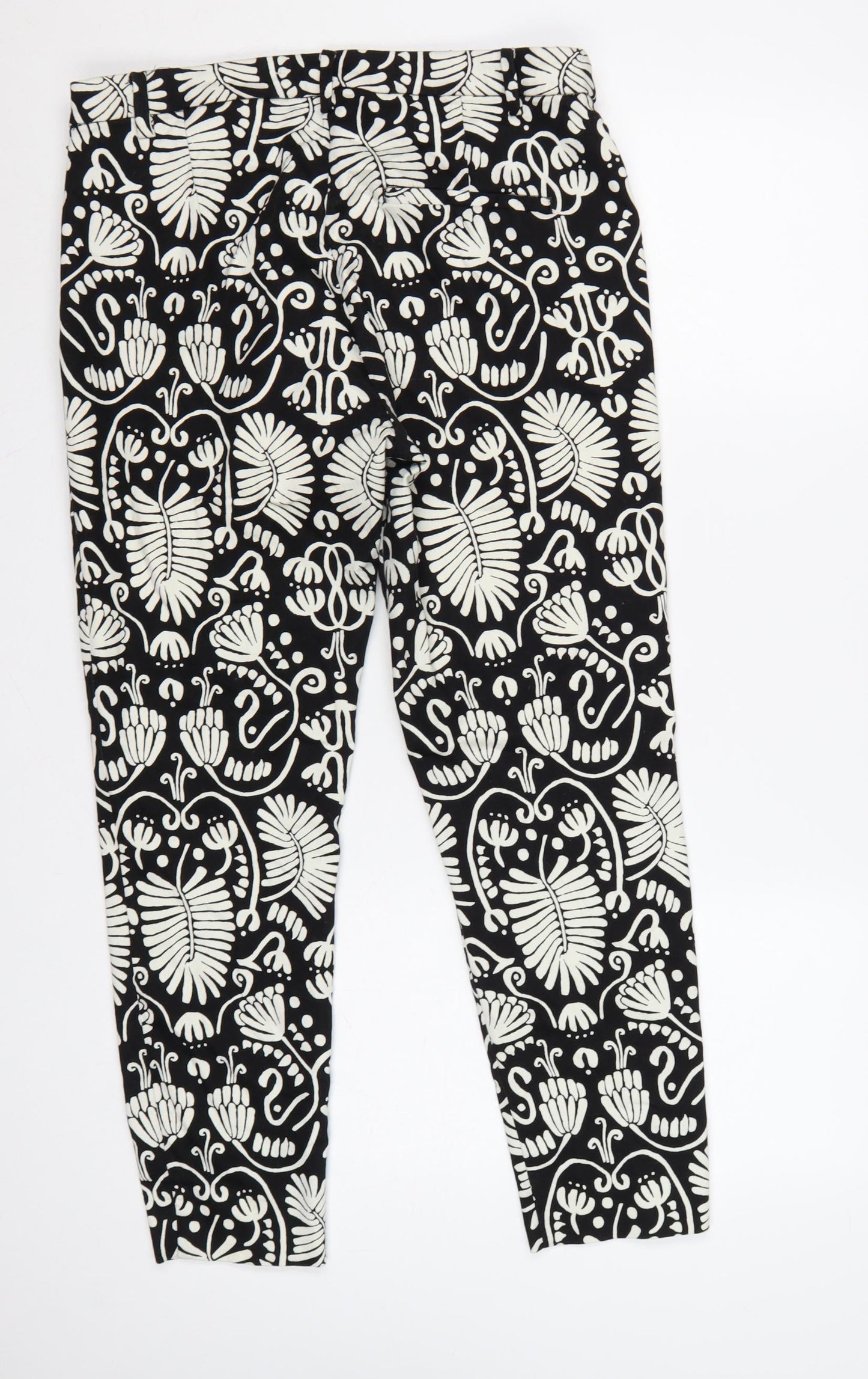 H&M Women Black Floral Print High Rise Skinny Stretch Leggings UK 14