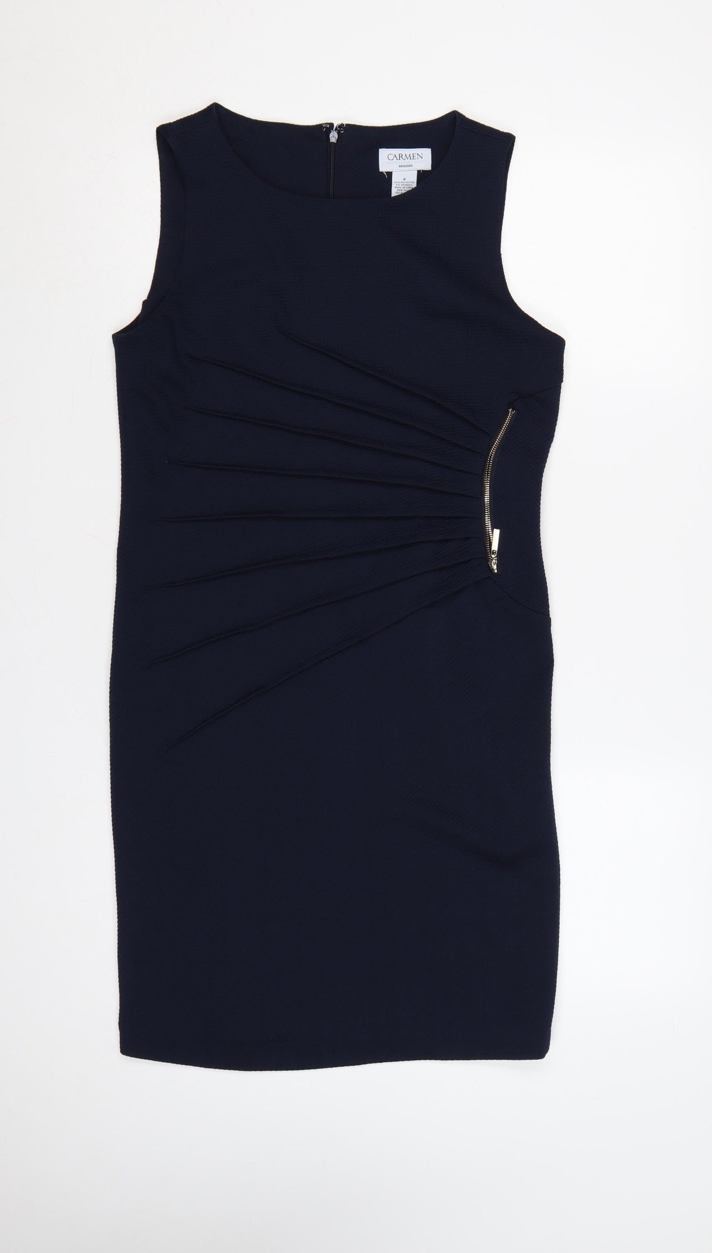 Carmen Women’s Blue UK 8 Sheath Knee Length Ruched Zip Dress
