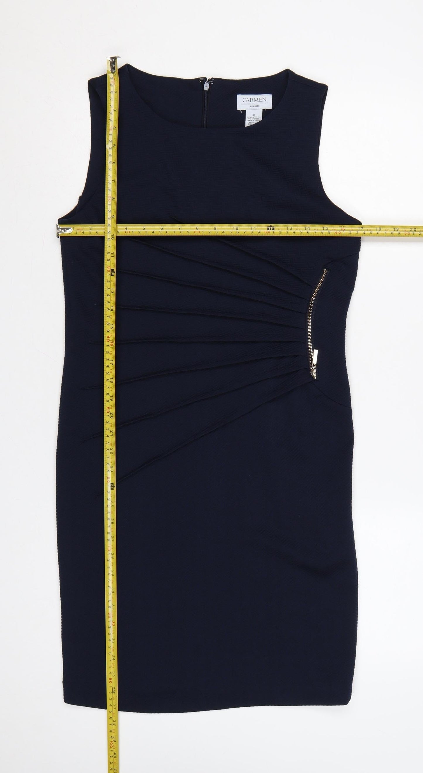 Carmen Women’s Blue UK 8 Sheath Knee Length Ruched Zip Dress
