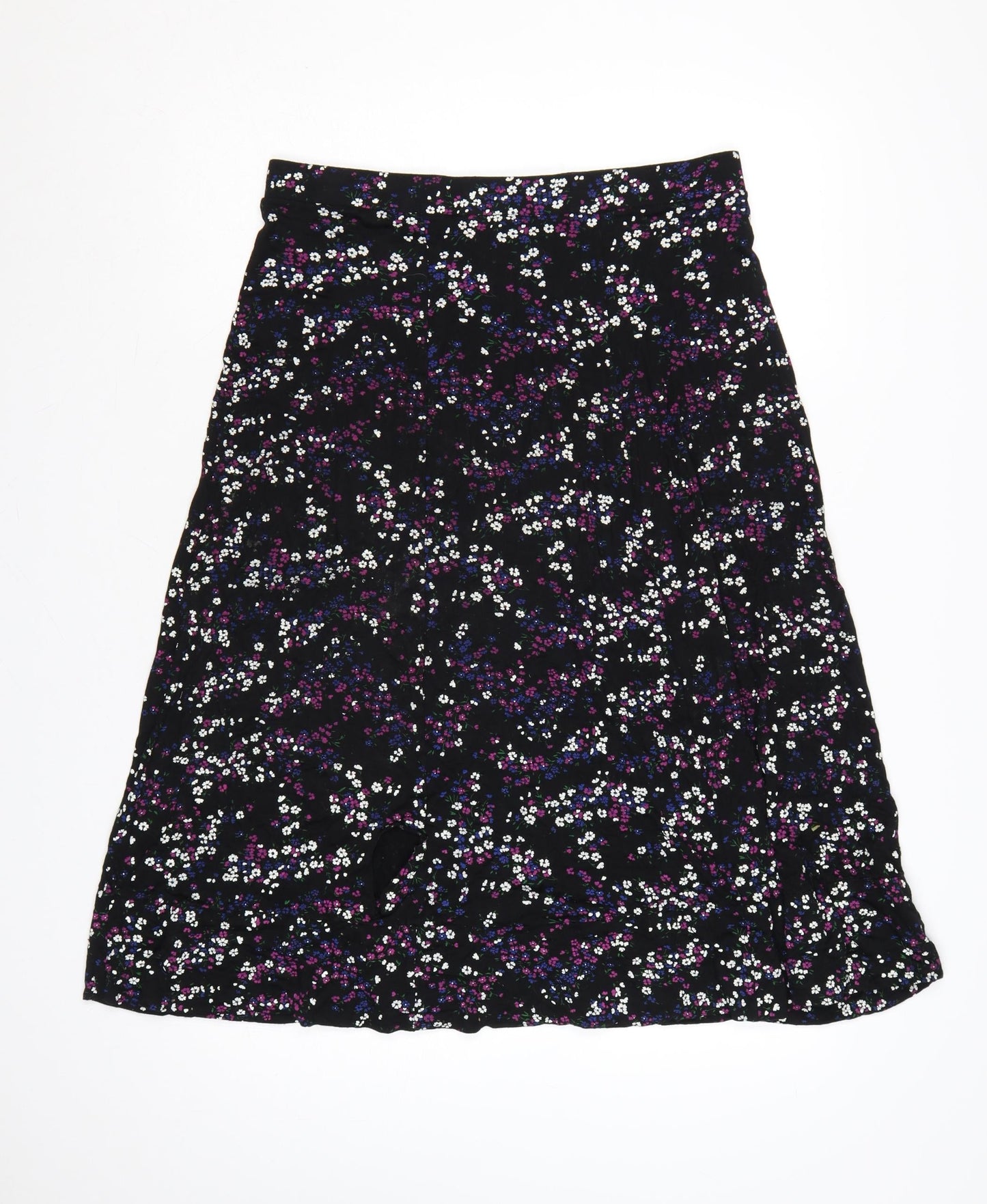 Roman Women Black Floral A-Line Midi Skirt UK 14 Stretch Jersey