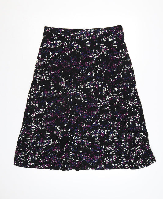 Roman Women Black Floral A-Line Midi Skirt UK 14 Stretch Jersey