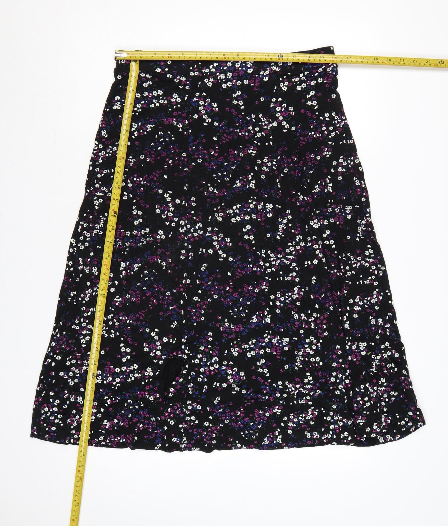 Roman Women Black Floral A-Line Midi Skirt UK 14 Stretch Jersey