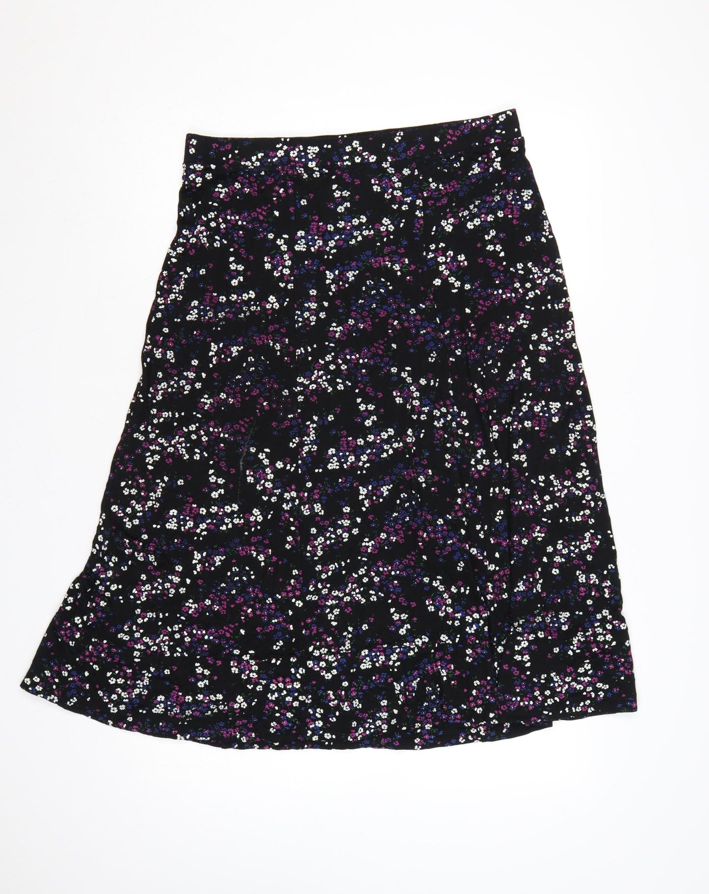 Roman Women Black Floral A-Line Midi Skirt UK 14 Stretch Jersey