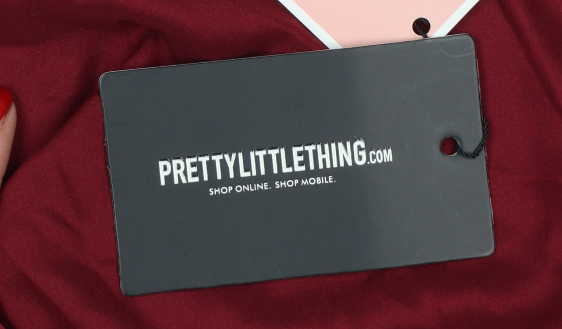PrettyLittleThing Women Red UK 8 Satin Tie Waist Shirt Dress