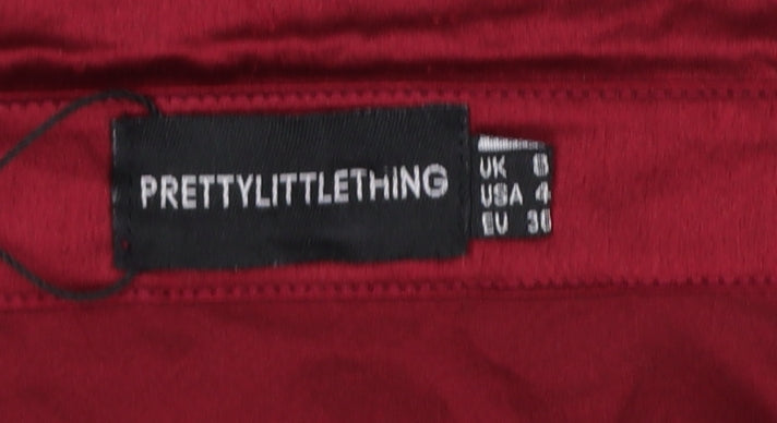 PrettyLittleThing Women Red UK 8 Satin Tie Waist Shirt Dress