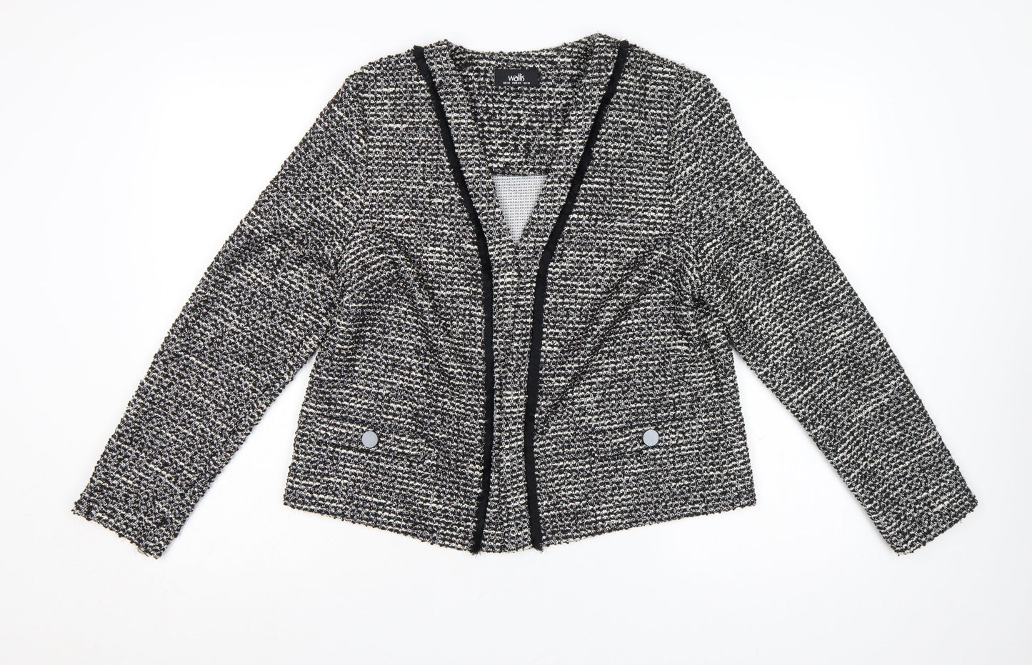 Wallis Women Black & White Bouclé Blazer UK 14 Check Open Front