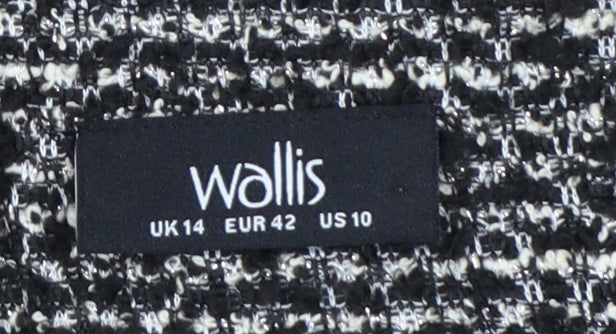 Wallis Women Black & White Bouclé Blazer UK 14 Check Open Front