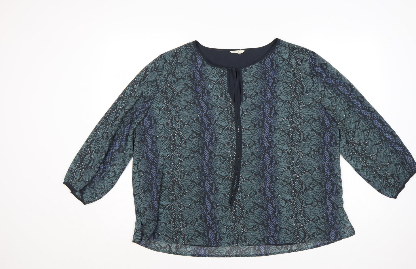 Hush Women’s Blue Animal Print Chiffon Blouse UK 14 3/4 Balloon Sleeve