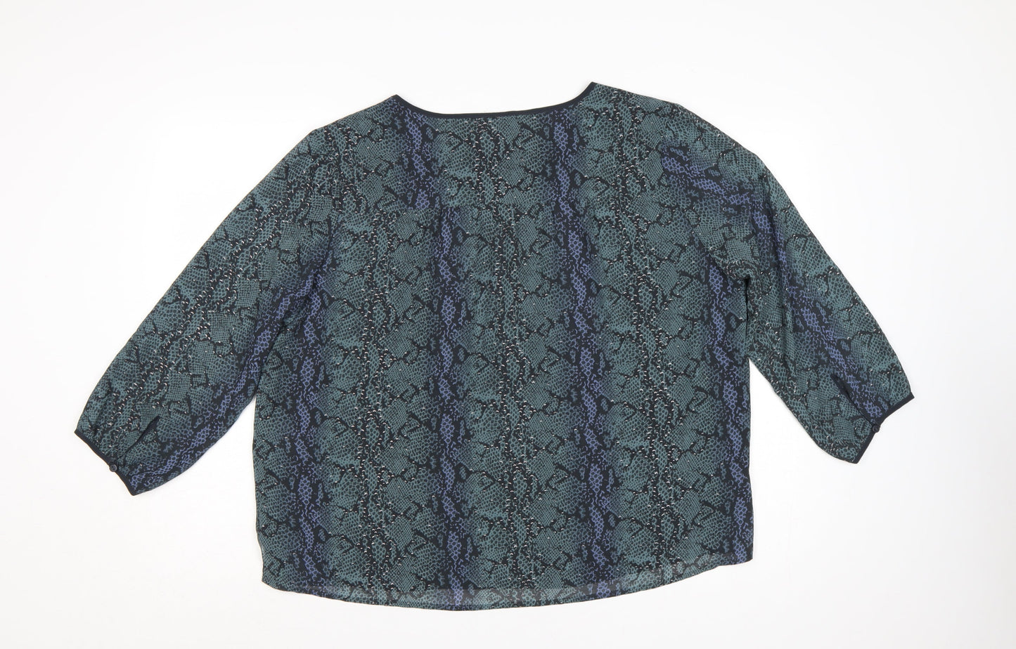 Hush Women’s Blue Animal Print Chiffon Blouse UK 14 3/4 Balloon Sleeve