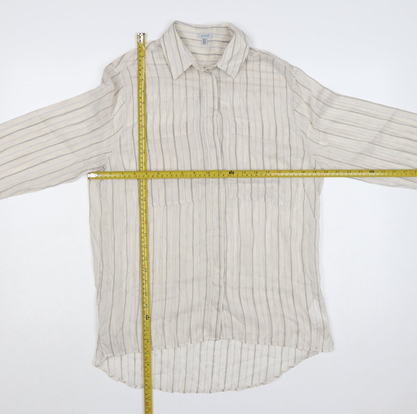 Jigsaw Women Beige Striped Silk Cashmere Tunic Button-Up Shirt UK 12