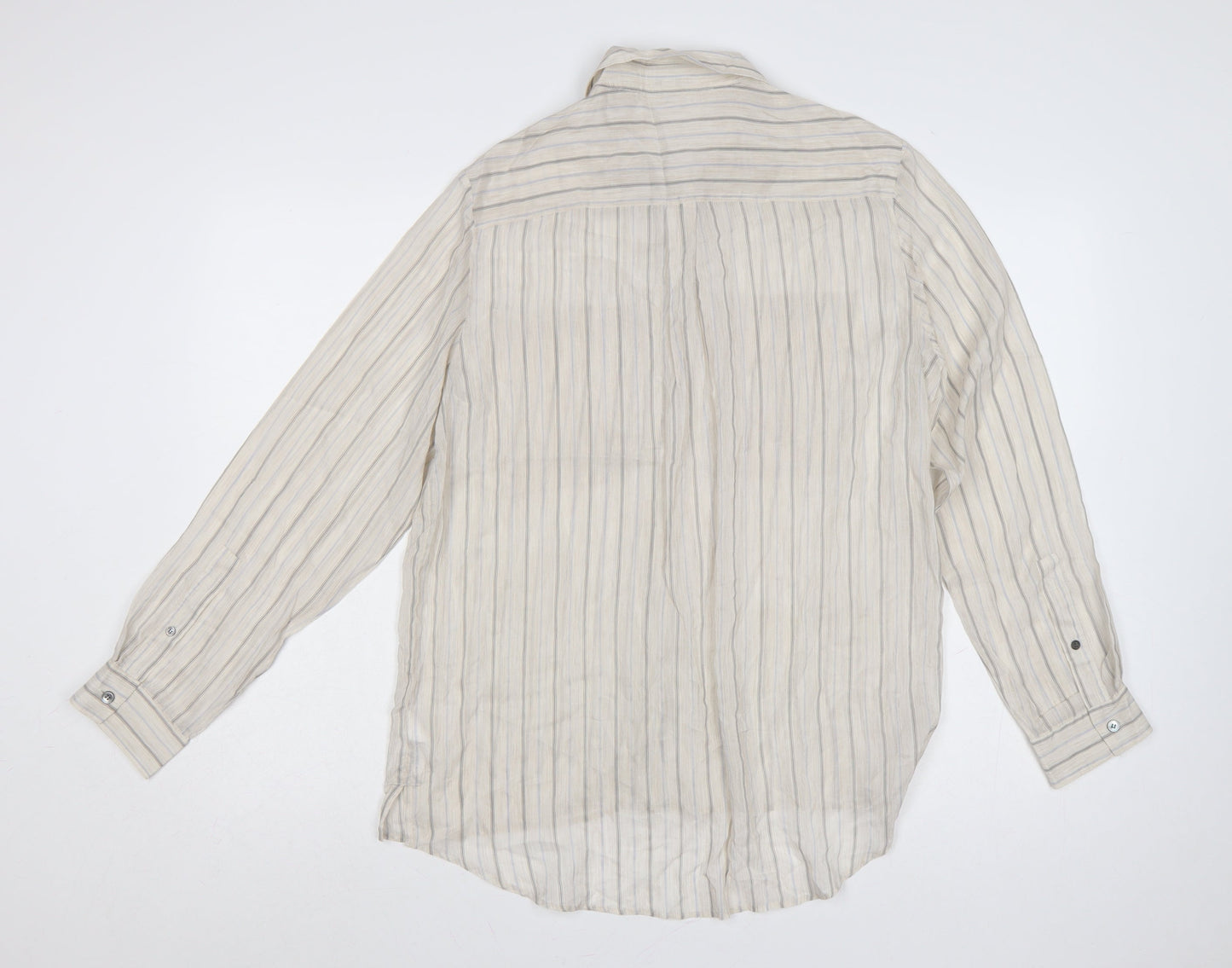 Jigsaw Women Beige Striped Silk Cashmere Tunic Button-Up Shirt UK 12