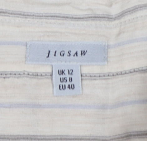 Jigsaw Women Beige Striped Silk Cashmere Tunic Button-Up Shirt UK 12