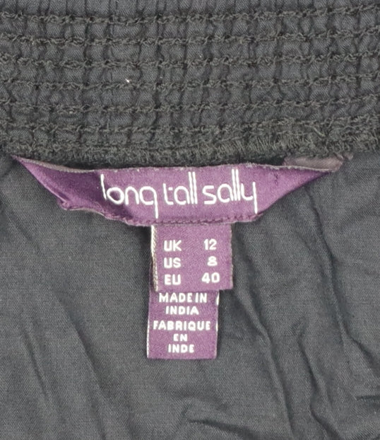 Long Tall Sally Women Black UK 12 Embroidered Aztec Tassel Tunic Blouse