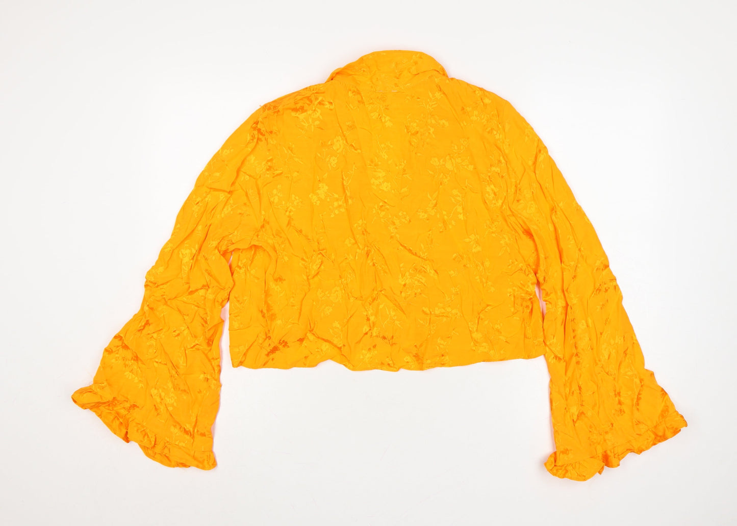 River Island Women Orange Floral Cropped Ruffle Bell Sleeve Blouse UK 14