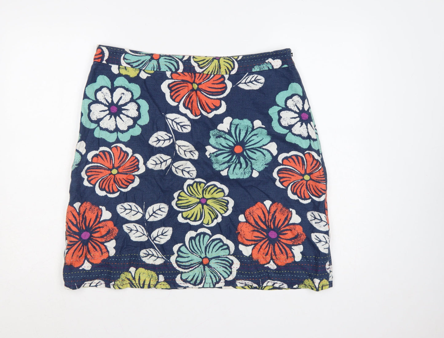 Laura Ashley Women Multicoloured UK 18 Floral Linen Pencil Mini Skirt