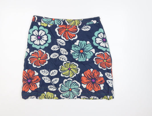 Laura Ashley Women Multicoloured UK 18 Floral Linen Pencil Mini Skirt