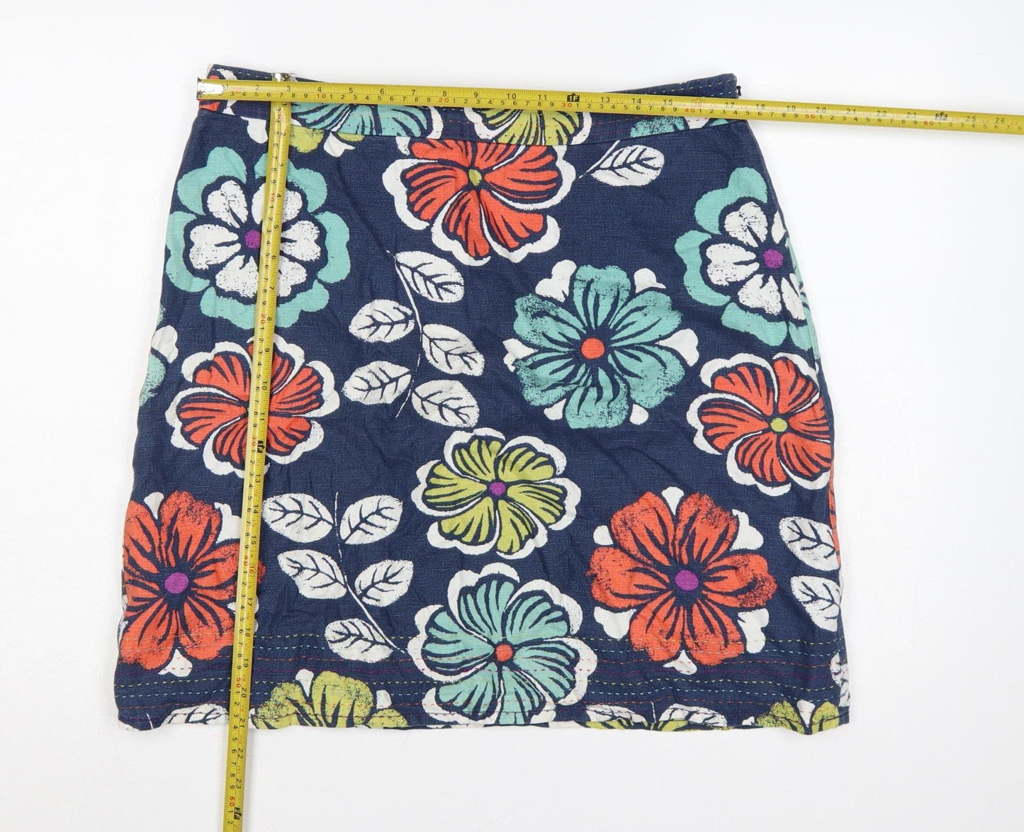 Laura Ashley Women Multicoloured UK 18 Floral Linen Pencil Mini Skirt