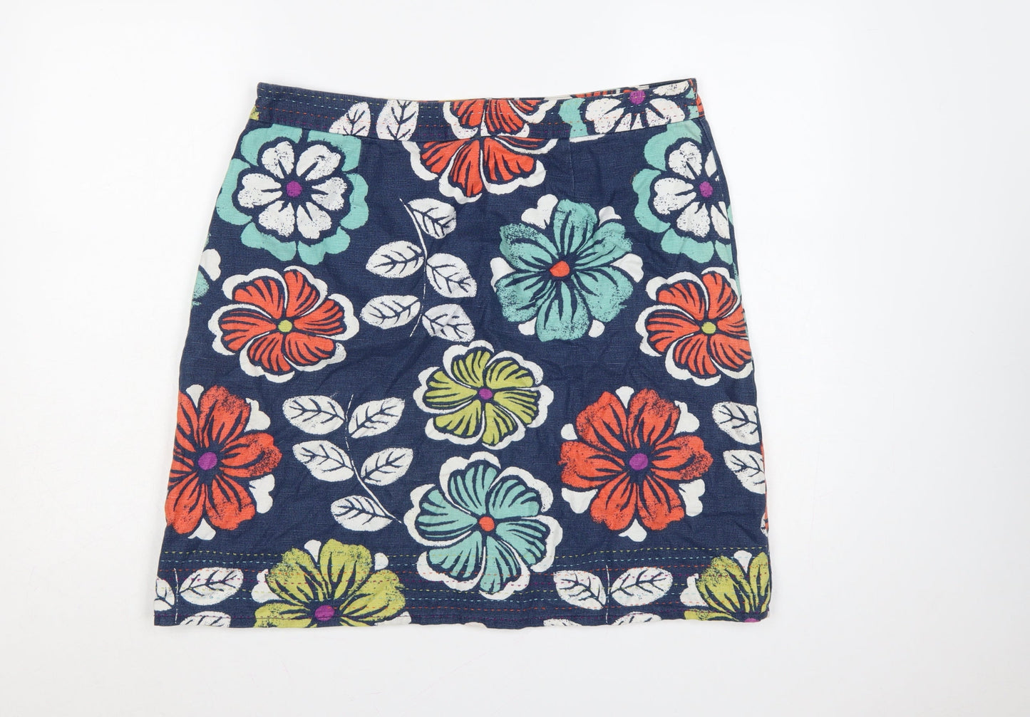 Laura Ashley Women Multicoloured UK 18 Floral Linen Pencil Mini Skirt