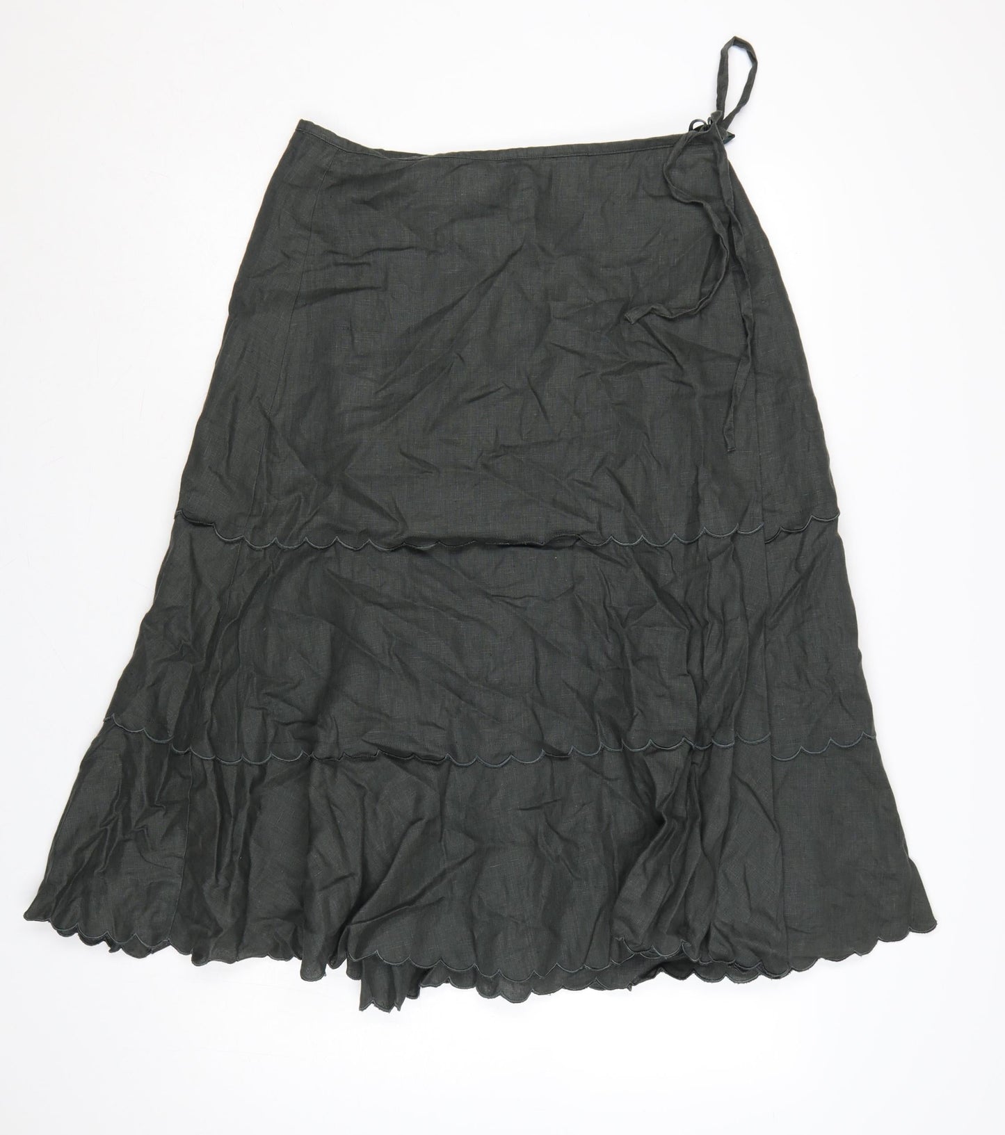 Laura Ashley Women Grey UK 14 Long Linen Tiered Wrap Skirt