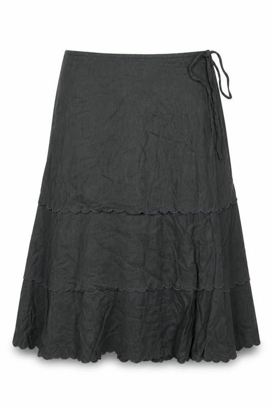 Laura Ashley Women Grey UK 14 Long Linen Tiered Wrap Skirt