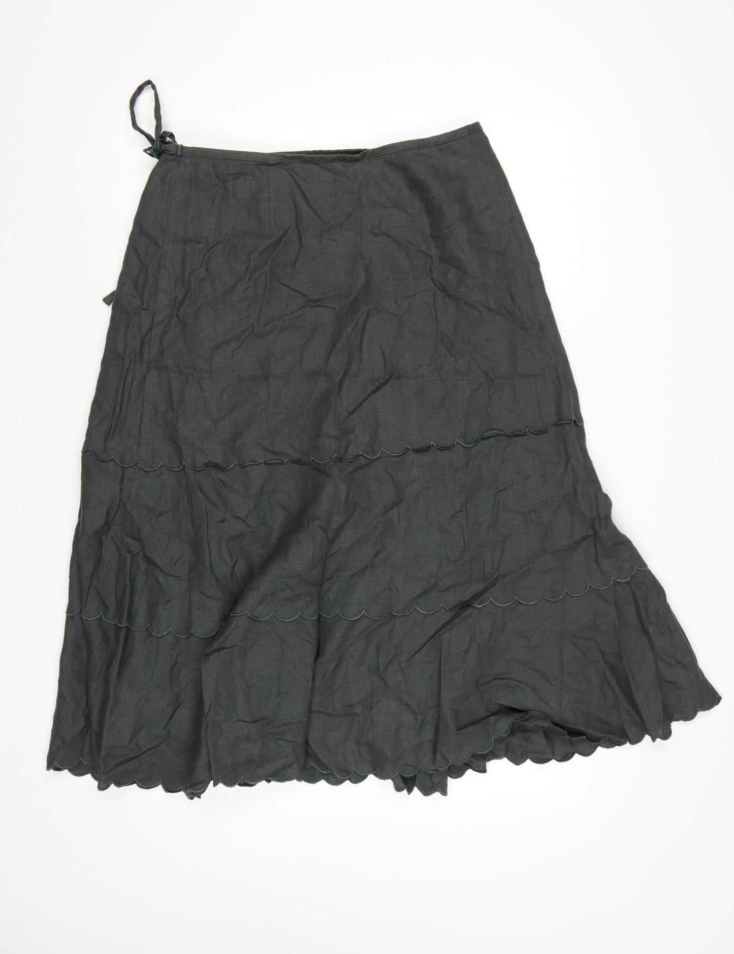 Laura Ashley Women Grey UK 14 Long Linen Tiered Wrap Skirt