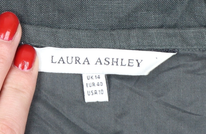 Laura Ashley Women Grey UK 14 Long Linen Tiered Wrap Skirt