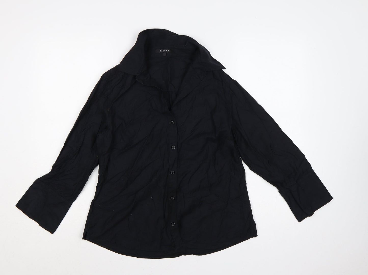 Jaeger Women Black UK 14 Basic Cotton Long Sleeve Button-Up Shirt