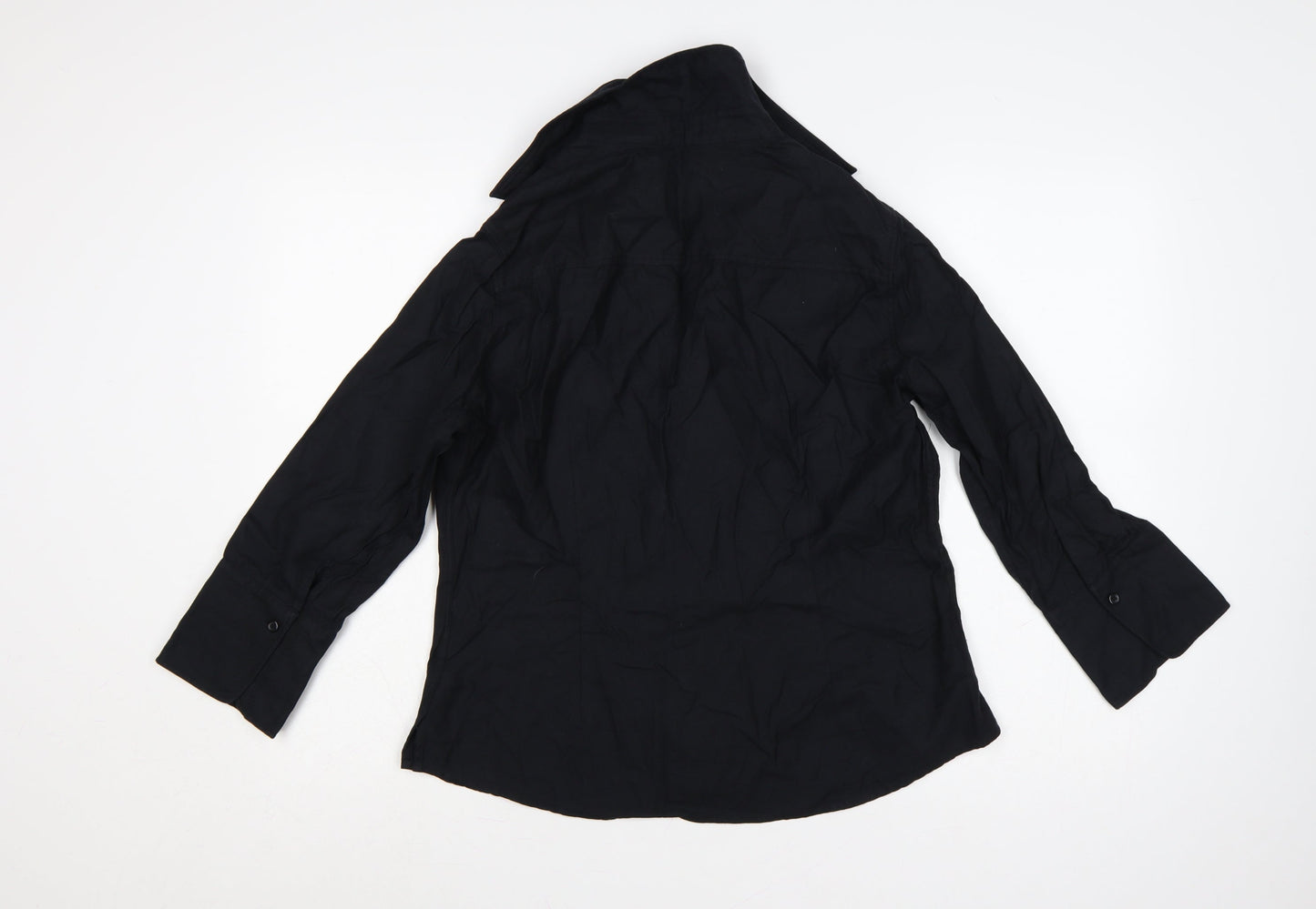 Jaeger Women Black UK 14 Basic Cotton Long Sleeve Button-Up Shirt