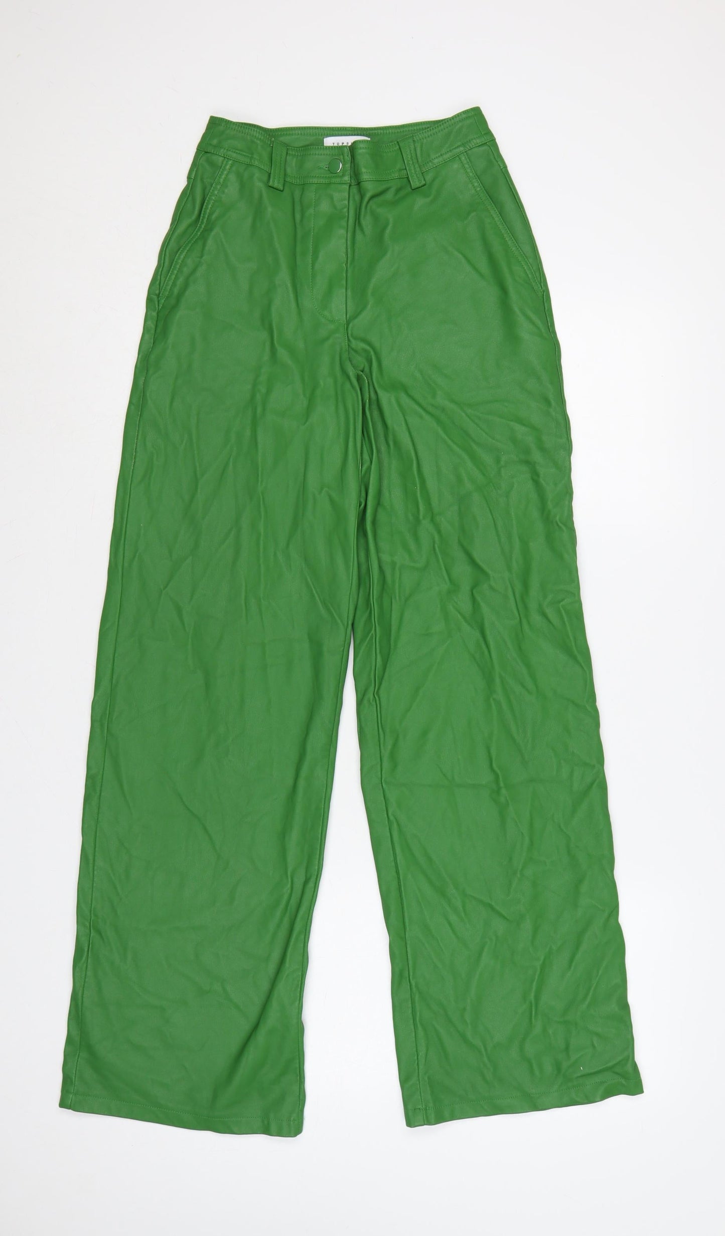 Topshop Women Green UK 6 High Rise Wide-Leg Faux Leather Trousers