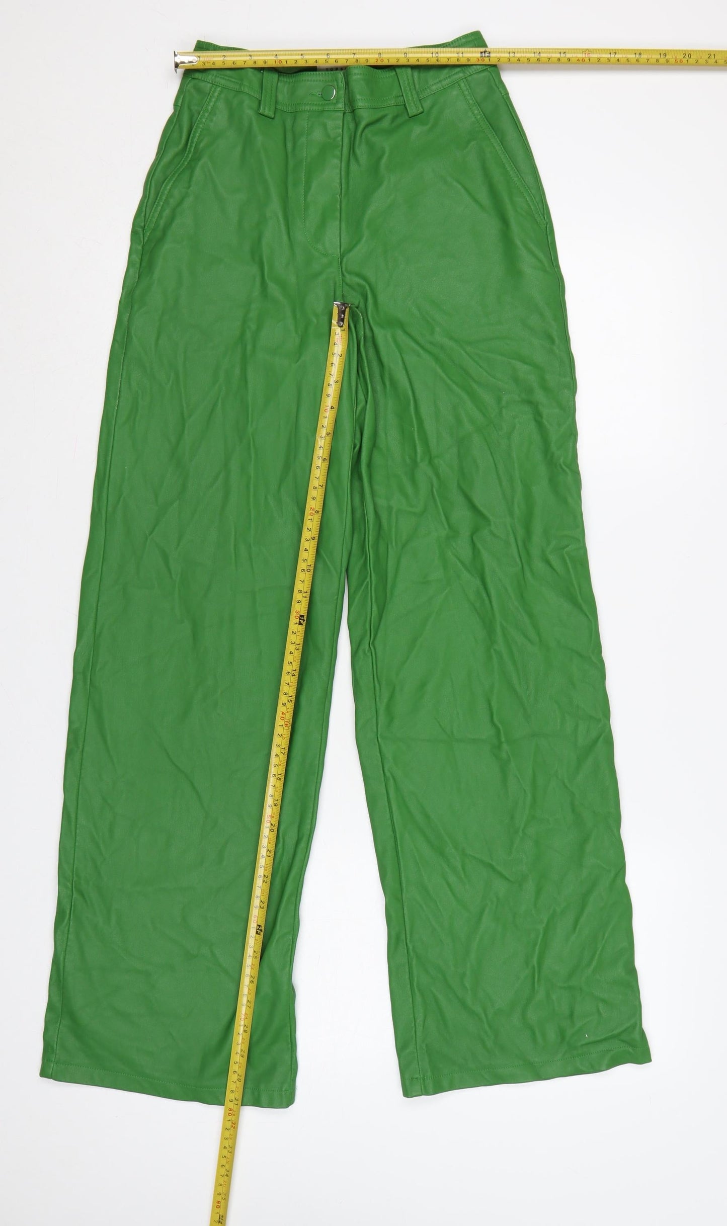 Topshop Women Green UK 6 High Rise Wide-Leg Faux Leather Trousers