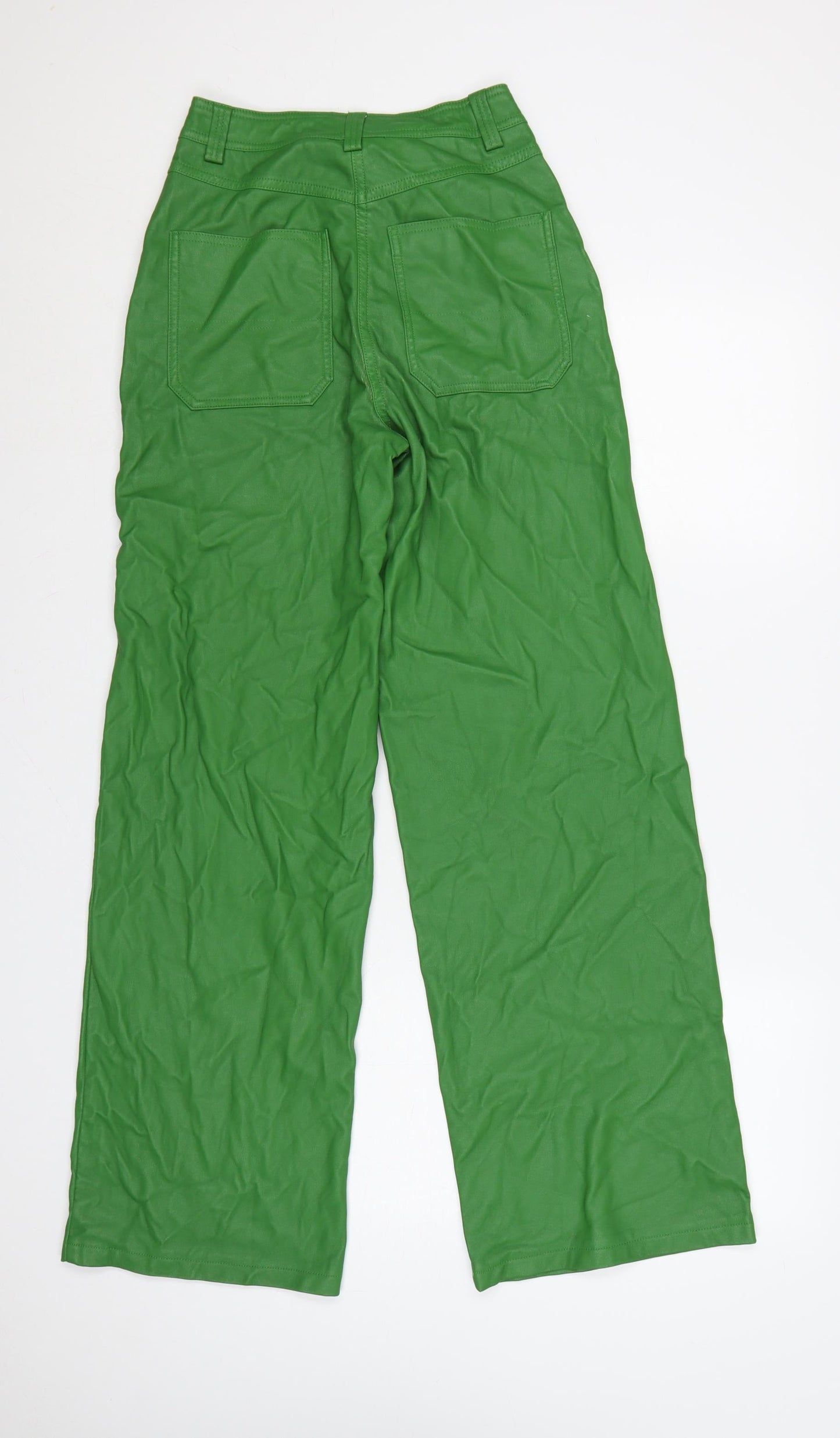Topshop Women Green UK 6 High Rise Wide-Leg Faux Leather Trousers