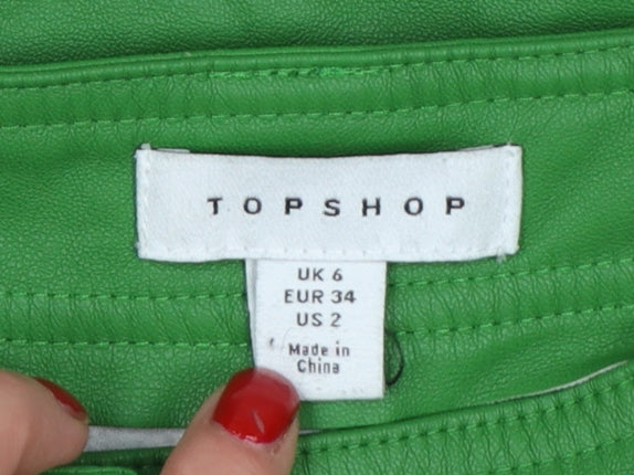 Topshop Women Green UK 6 High Rise Wide-Leg Faux Leather Trousers