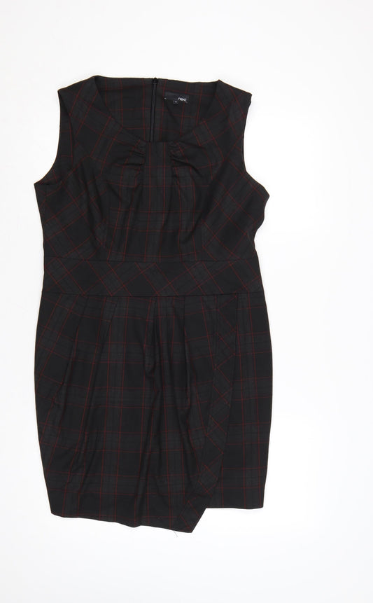Next Women Black Check UK 16 Knee Length Sheath Workwear Dress
