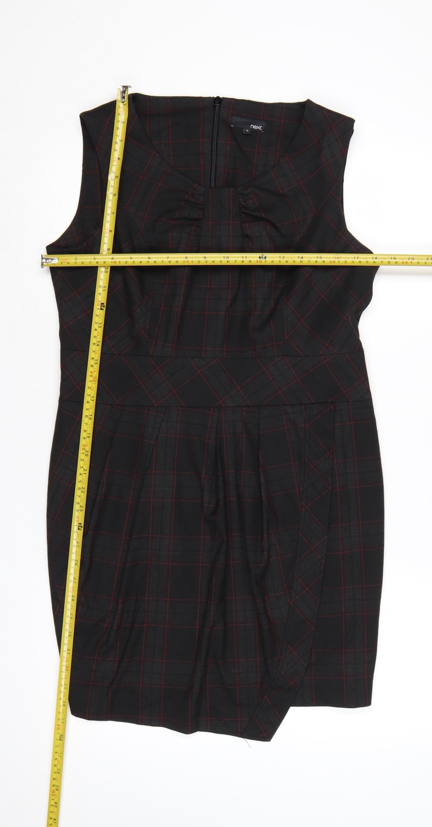 Next Women Black Check UK 16 Knee Length Sheath Workwear Dress