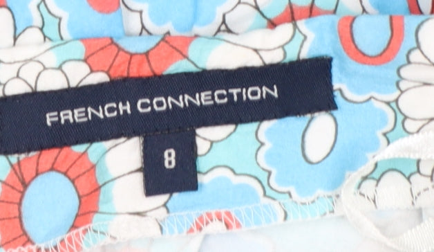 French Connection Women Blue Floral UK 8 A-Line Short Cotton Skirt